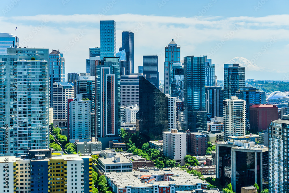 Naklejka premium Tall Buildings And Rainier 6
