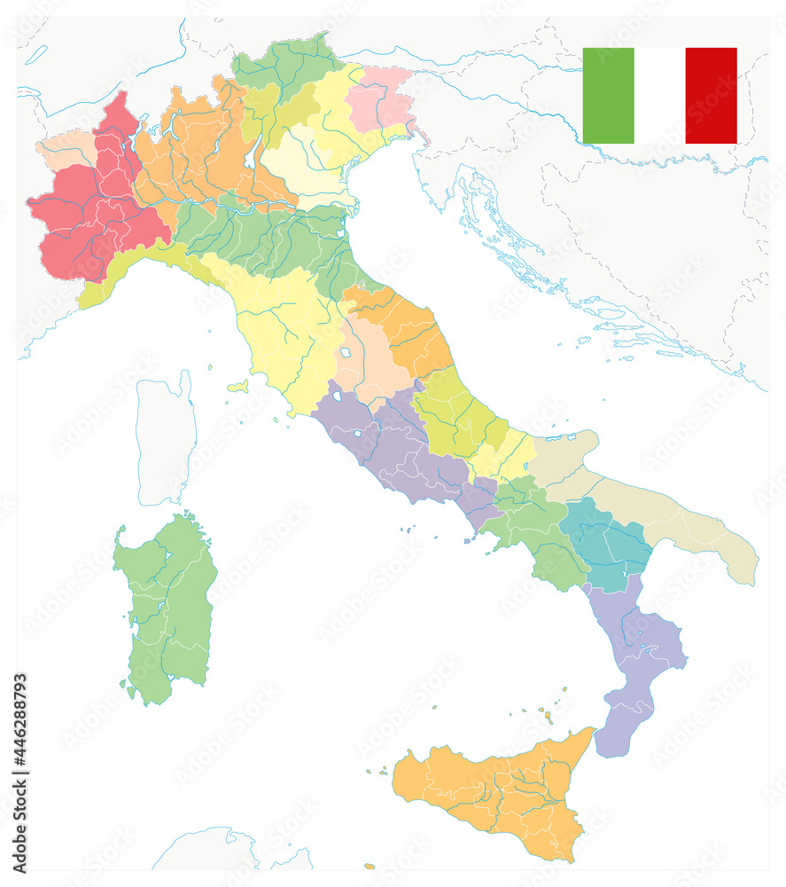 Obraz premium Italy Administrative Divisions Map On White - No text