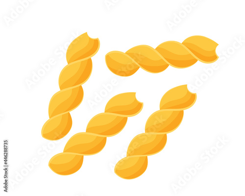 Italian pasta in cartoon style. Isolated on white background. Traditional cuisine. Fusilli.
