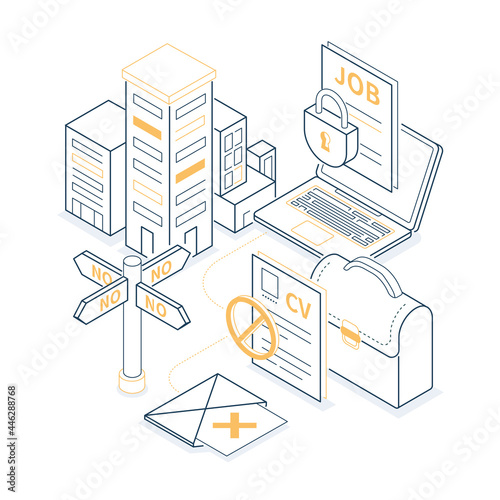 Denied job - yellow and black isometric line illustration