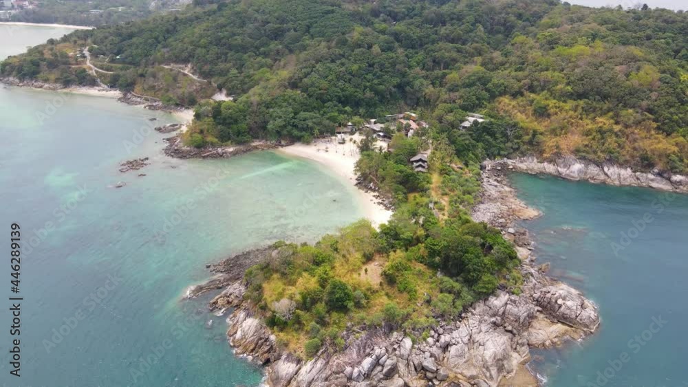 4K Aerial Side View of Paradise Beach in Phuket. Beach, sea and sand. Drone view of a beautiful white tropical sand beach on a summer day in Thailand. Top view empty and clean beach. Phuket, Thailand 4K Aerial Side View of Paradise Beach in Phuket. Beach, sea and sand. Drone view of a beautiful white tropical sand beach on a summer day in Thailand. Top view empty and clean beach. Phuket, Thailand