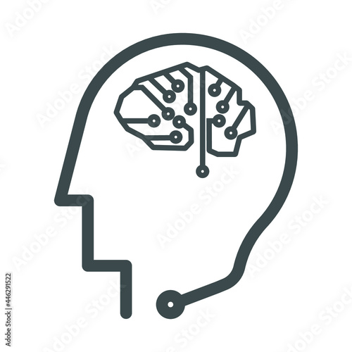 Human head with an artificial brain. Editable illustration on a white background