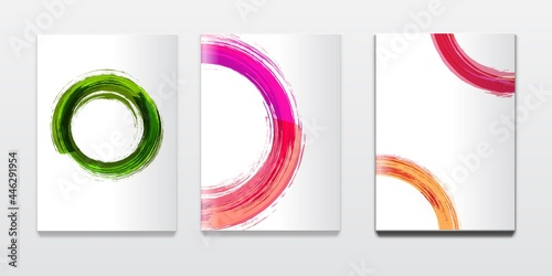 Brochure or booklet design template with watercolor circle. Corporate report or advertizing mockup with colorful ink ring.