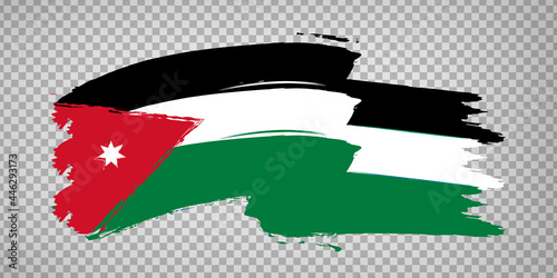 Flag Jordan  brush stroke background.  Flag waving Hashemite Kingdom of Jordan on transparent background for your web site design, app, UI.  EPS10.