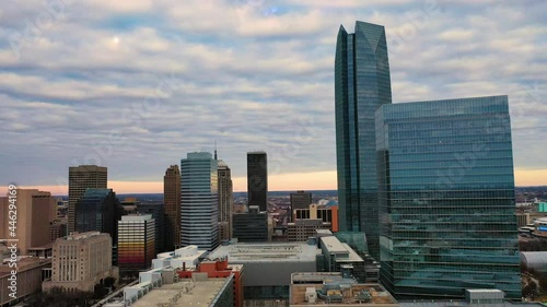 Downtown Oklahoma City Skyline Aerial Shot with Unique Clouds, 4K