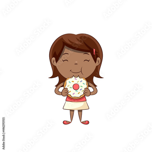 Little girl eating donut