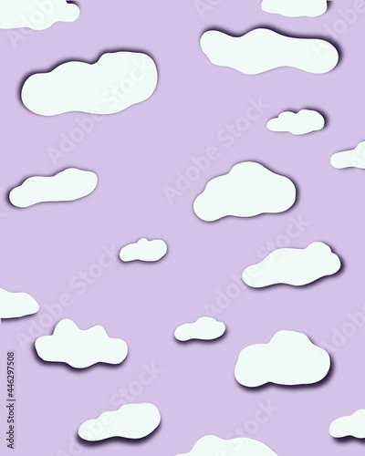 Abstract purple background with white clouds with shadow 