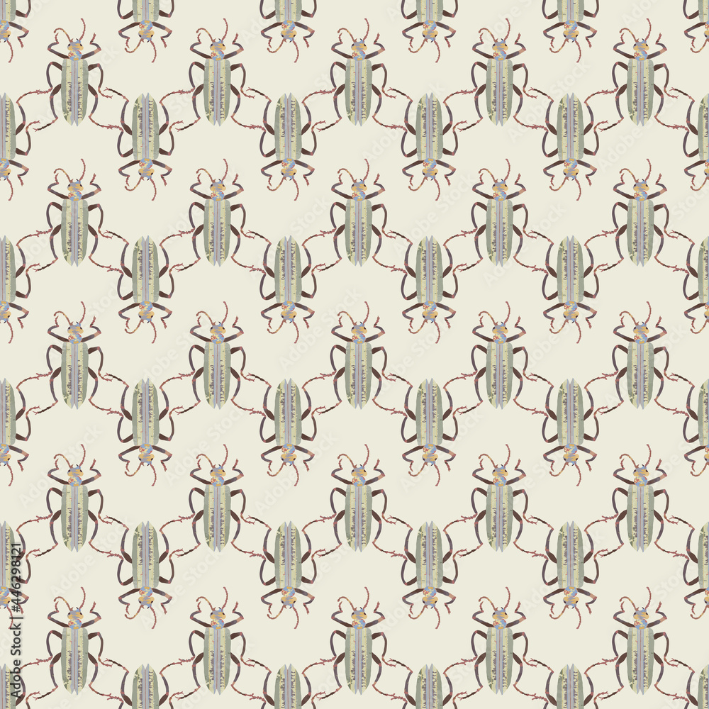 Vector EPS10 seamless design from Retro Bugs Ornament collection, 7 companion patterns in total (6). Delicate nostalgic coordinated arrangements. For quilting, wallpaper, apparel, clothing/bag lining