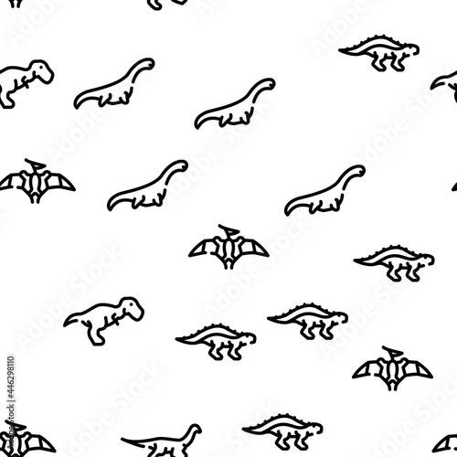 Dinosaur Wild Animal Vector Seamless Pattern Thin Line Illustration © sevector