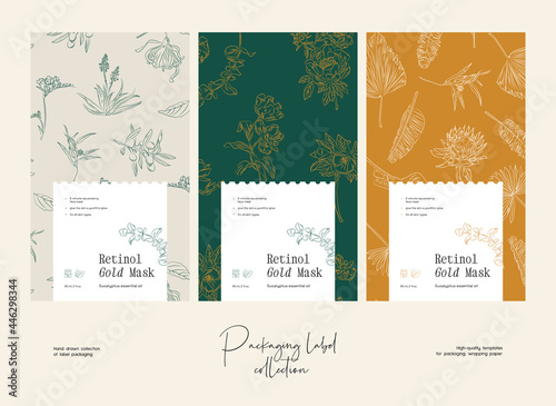 Hand drawn line art cosmetics vector label design template. Beauty illustration of elegant signs and badges for beauty, natural cosmetics, wellness, creative agency, fashion, wedding
