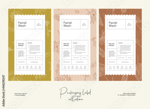 Hand drawn line art cosmetics vector label design template. Beauty illustration of elegant signs and badges for beauty, natural cosmetics, wellness, creative agency, fashion, wedding