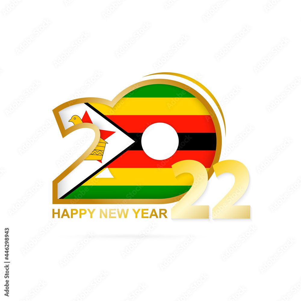 Year 2022 with Zimbabwe Flag pattern. Happy New Year Design.