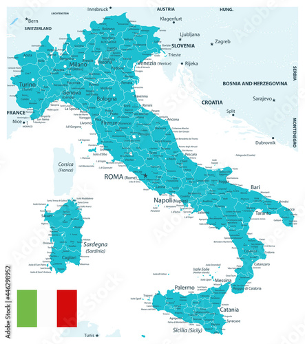 Italy Map Aqua Color
