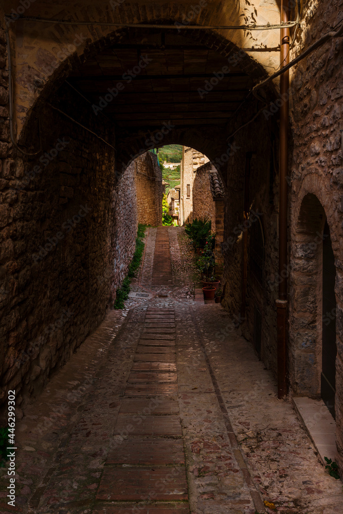 Spello charming historic center lane in Umbria