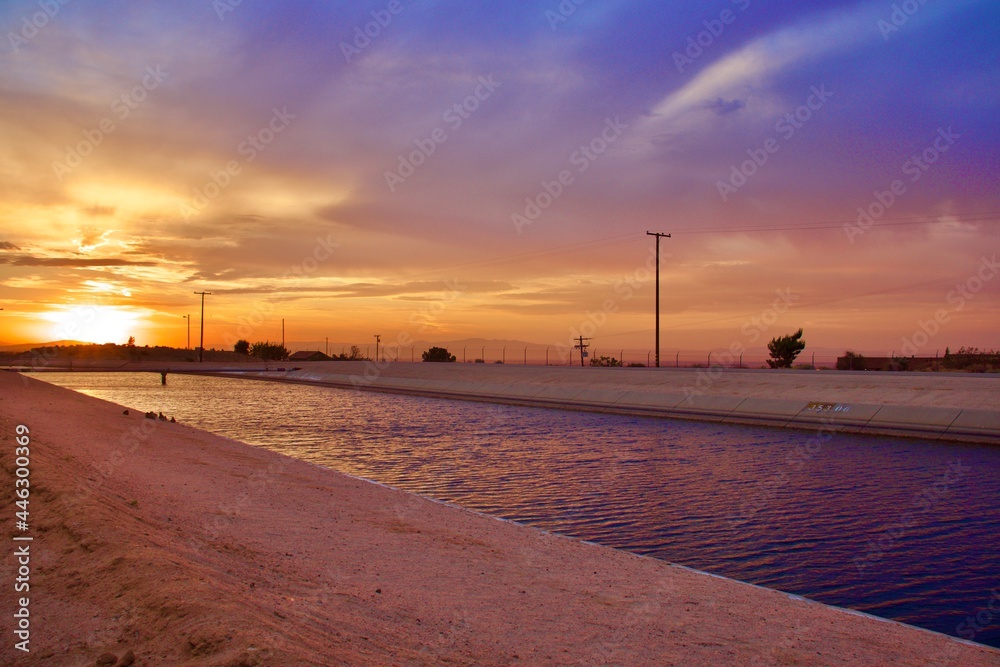 California Aqueduct During a Beautiful Sunset Taken in the Antelope Valley
