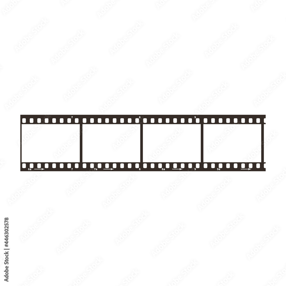 Four frames of dia positive 35mm film snip, simple black icon on white Four frames of dia positive 35mm film snip, simple black icon on white