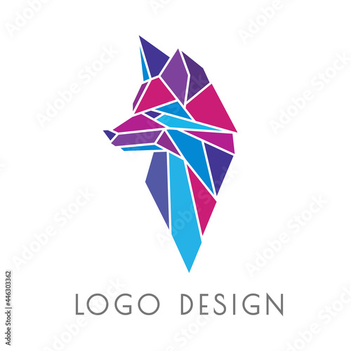 Cool modern polygonal logo in the shape of a fox head. Geometric emblem, label, sign in origami style. Stylish animal mascot for brand design. Original simple minimal logotype for business, firm