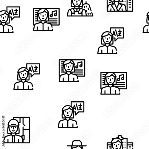 Female Occupation Vector Seamless Pattern Thin Line Illustration