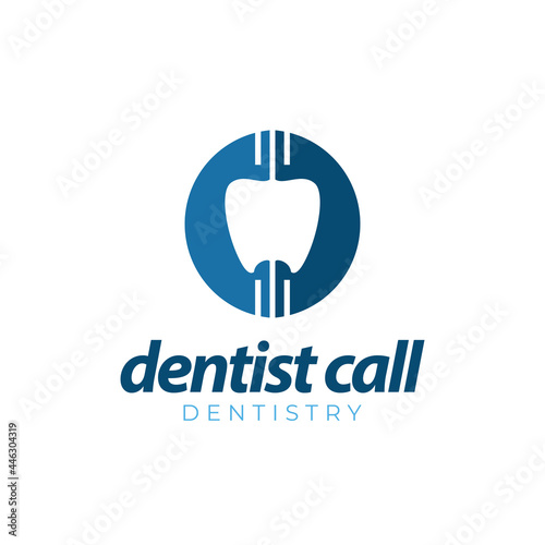 dentist call, negative space tooth between phone vector