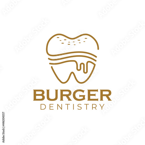 burger dentistry logo fun pediatric dental service with teeth shaped melt burger vector