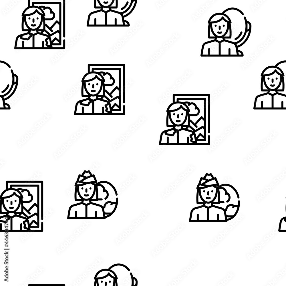 Female Occupation Vector Seamless Pattern Thin Line Illustration Female Occupation Vector Seamless Pattern Thin Line Illustration