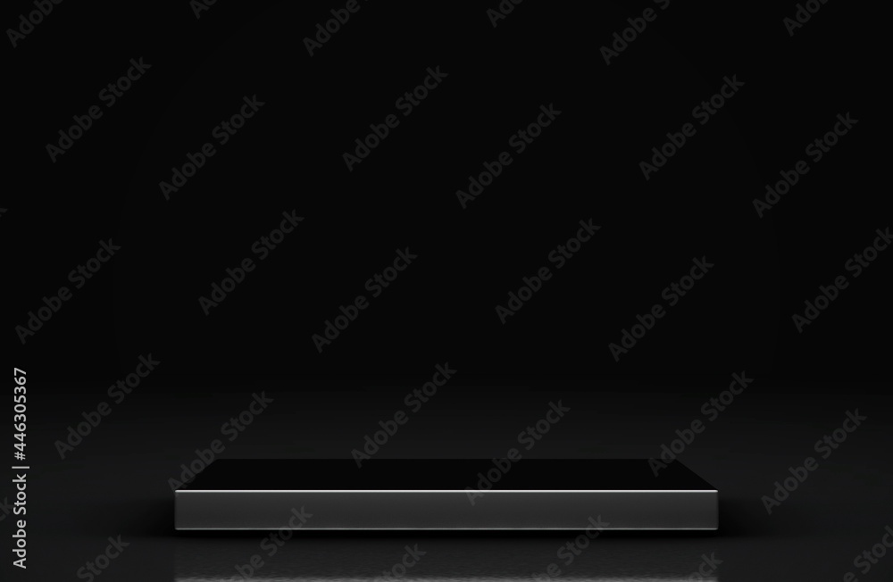 Blank product stand and Black background.3d Rendering