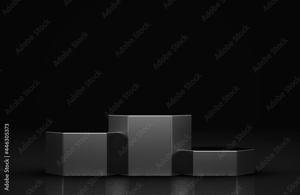 Blank product stand and Black background.3d Rendering Blank product stand and Black background.3d Rendering