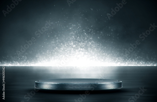 Blank product stand and Abstract background with light and reflection.3d Rendering
