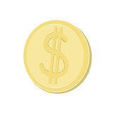 Metallic American dollar coin. Icon, vector sign. Gold coin, cent. Currency. Isolated background.