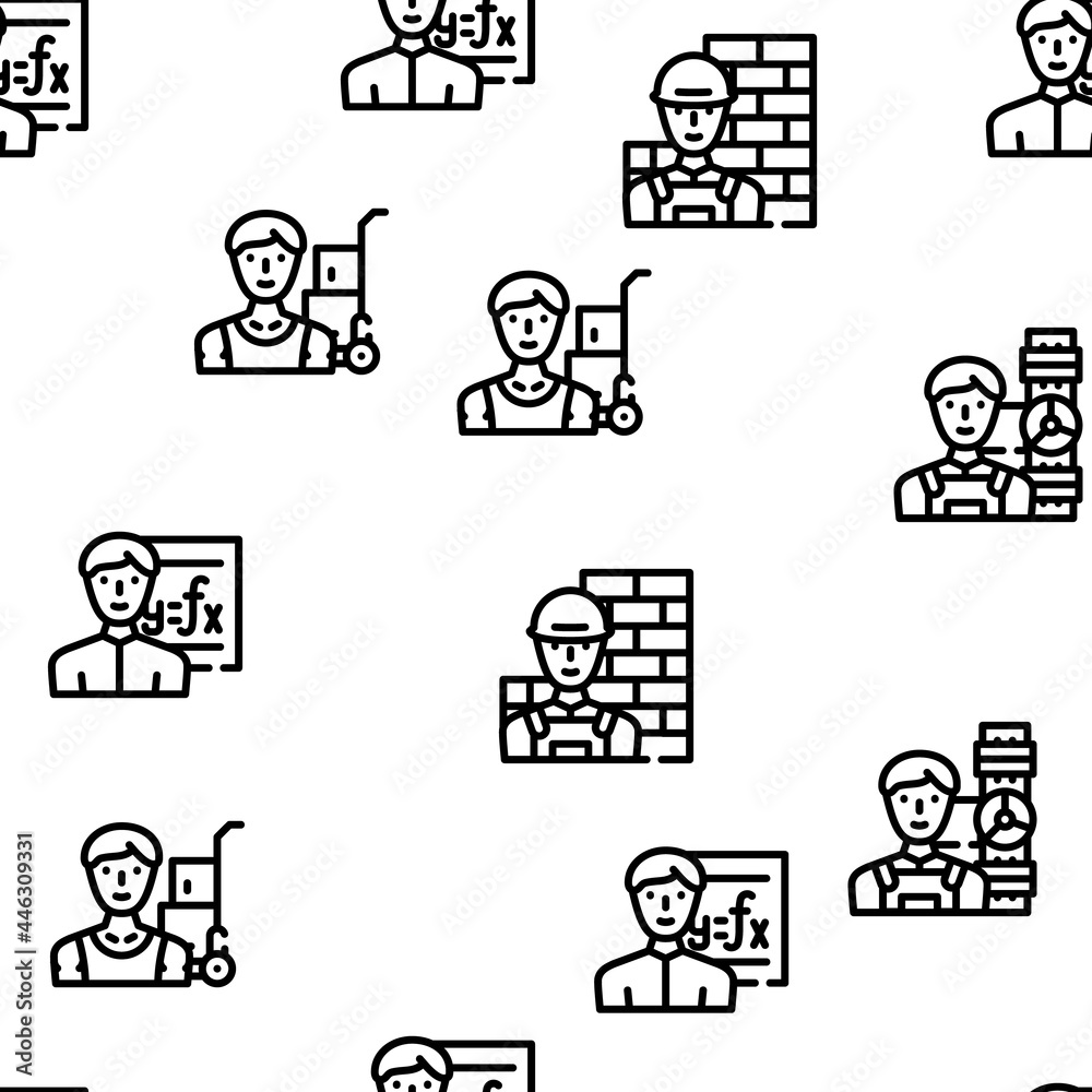 Male Occupation Job Vector Seamless Pattern Thin Line Illustration