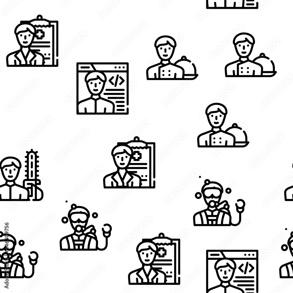 Male Occupation Job Vector Seamless Pattern Thin Line Illustration Male Occupation Job Vector Seamless Pattern Thin Line Illustration