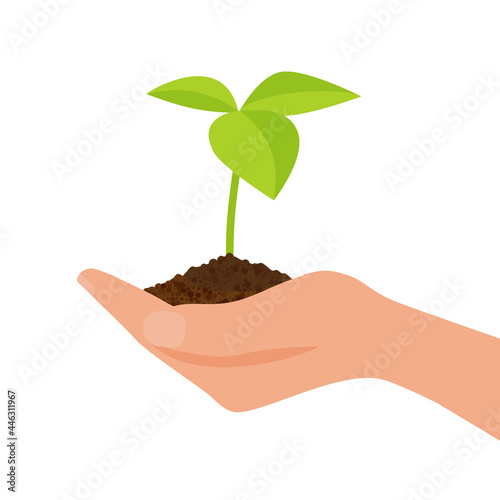 Ecology concept. Human hands holding sprout.Vector illustration in flat style