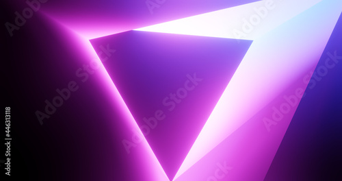 Render with pink purple neon light in the shape of a triangle
