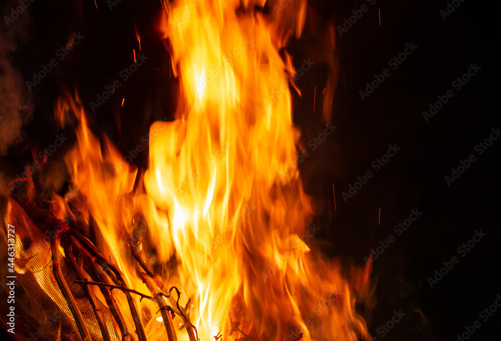 flame of fire with sparks in case of fire at home, forest, premises flame of fire with sparks in case of fire at home, forest, premises
