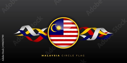 Malaysian Circle Flag vector illustration with flying ribbon design