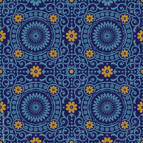 Santorini medallion diamond tiles vector seamless pattern