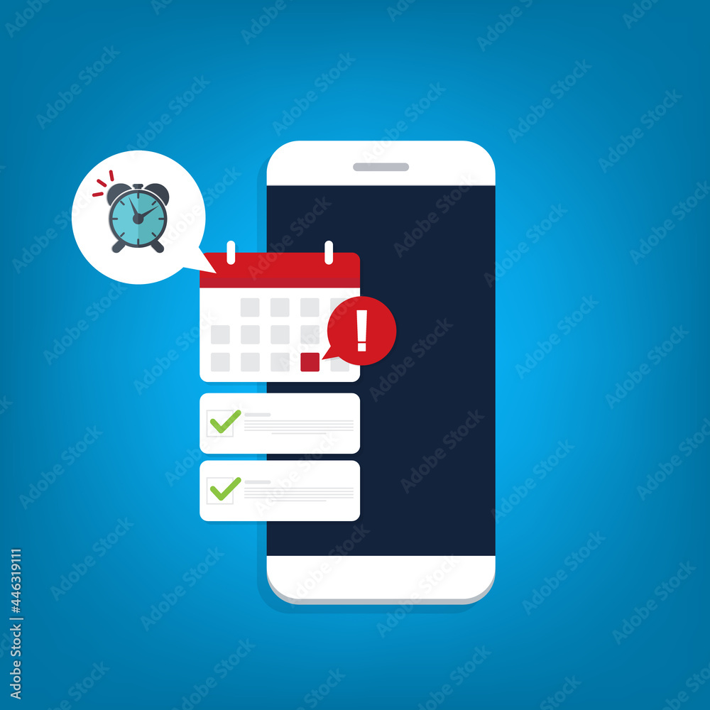 Mobile phone calendar with important deadline date and task list or smartphone with event appointment. Online scheduled agenda on cellphone.	
