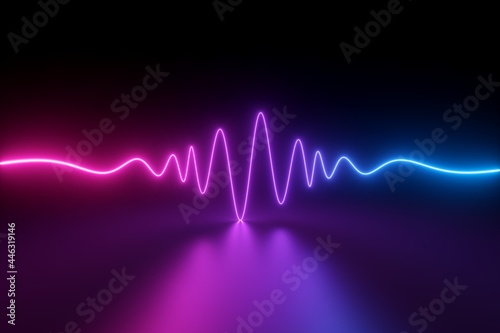 3d render, abstract neon background with wavy impulse line glowing in ultraviolet spectrum photo