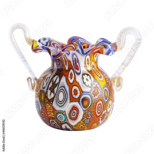 Small multicolored vase from murano glass isolated on white