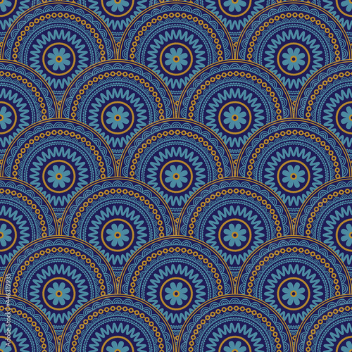 overlapping medallions half dropped seamless vector pattern