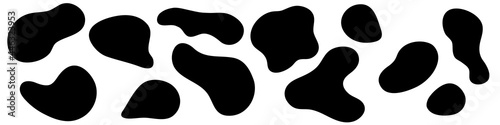 Amorphous blob shapes. Black amoeba asymmetric shapes, abstract liquid form, smooth geometric elements isolated on white backgtound. Flat style design. Vector illustration