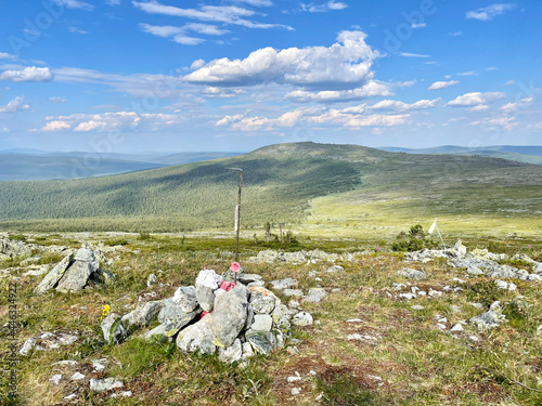 The place in the mountains where the tent of the deceased group of Igor Dyatlov stood. Russia, Northern Urals photo