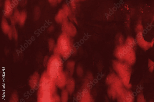 Abstract dark scary mysterious abstract background in horror style with strange light and night ghostly red bloody shadows of trees on the concrete wall of an old house inducing a feeling of fear photo