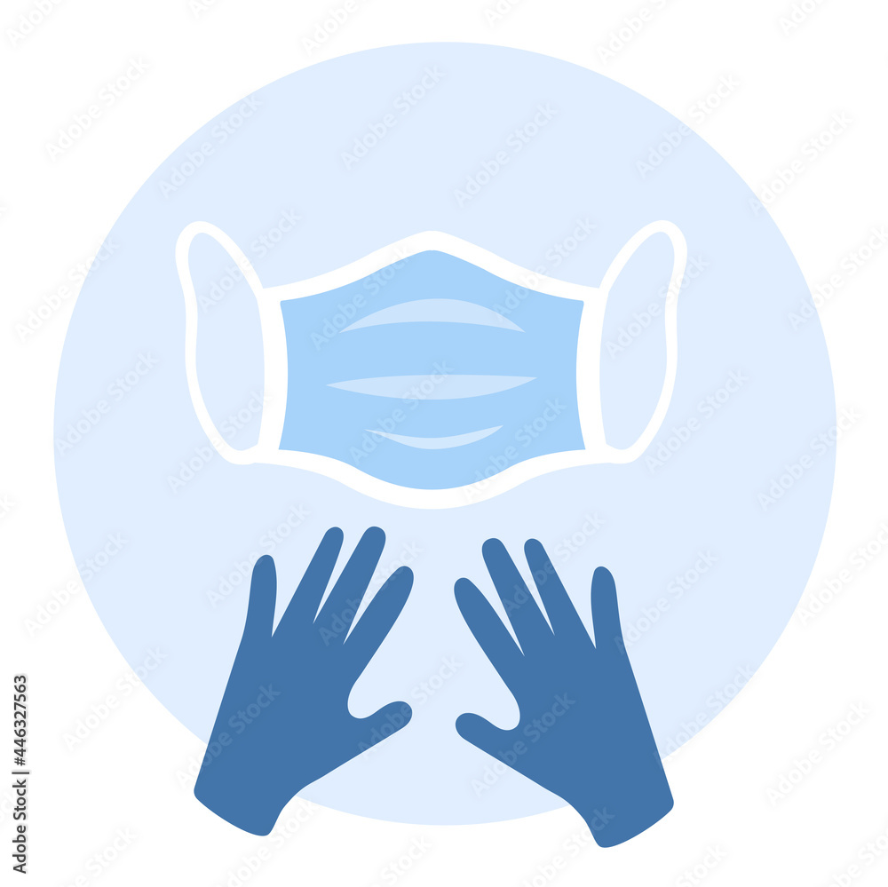 Obraz premium Vector illustration mask and gloves. Protection from Covid-19. Period of coronavirus or sick.