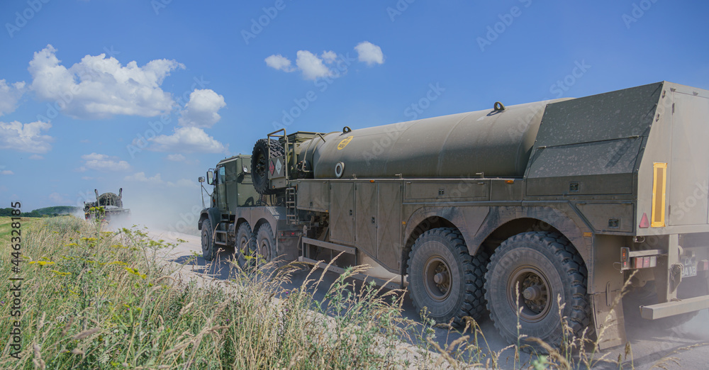 British army Oshkosh 6x6 wheeled tanker Logistic Support & Transport Regiments on exercise Salisbury Plain military training area (SPTA) UK British army Oshkosh 6x6 wheeled tanker Logistic Support & Transport Regiments on exercise Salisbury Plain military training area (SPTA) UK