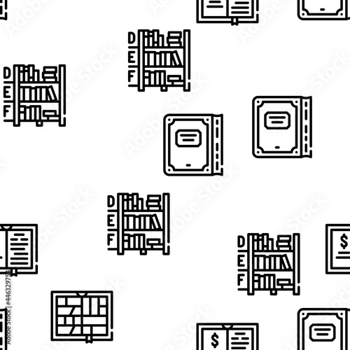 Book Library Shop Vector Seamless Pattern Thin Line Illustration