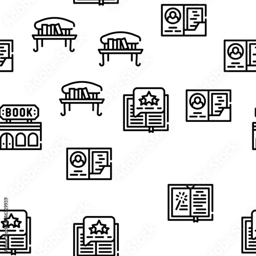 Book Library Shop Vector Seamless Pattern Thin Line Illustration