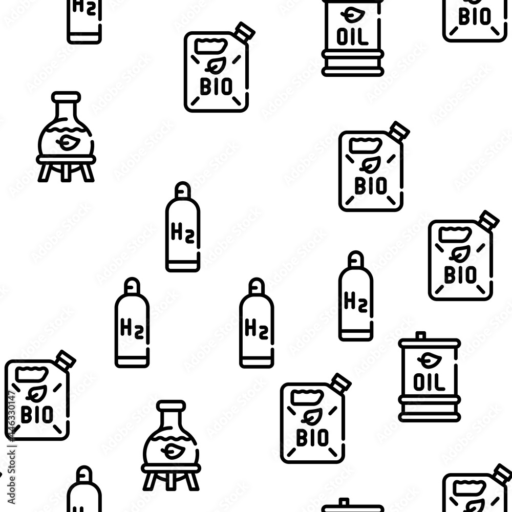 Biofuel Green Energy Vector Seamless Pattern Thin Line Illustration Biofuel Green Energy Vector Seamless Pattern Thin Line Illustration