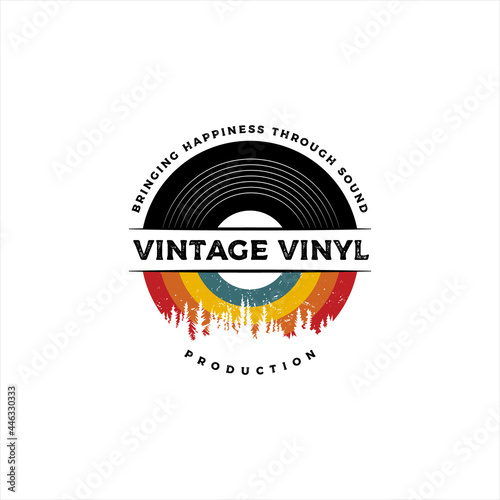 vintage retro emblem, stamp, label, sticker, and, badge vinyl record logo