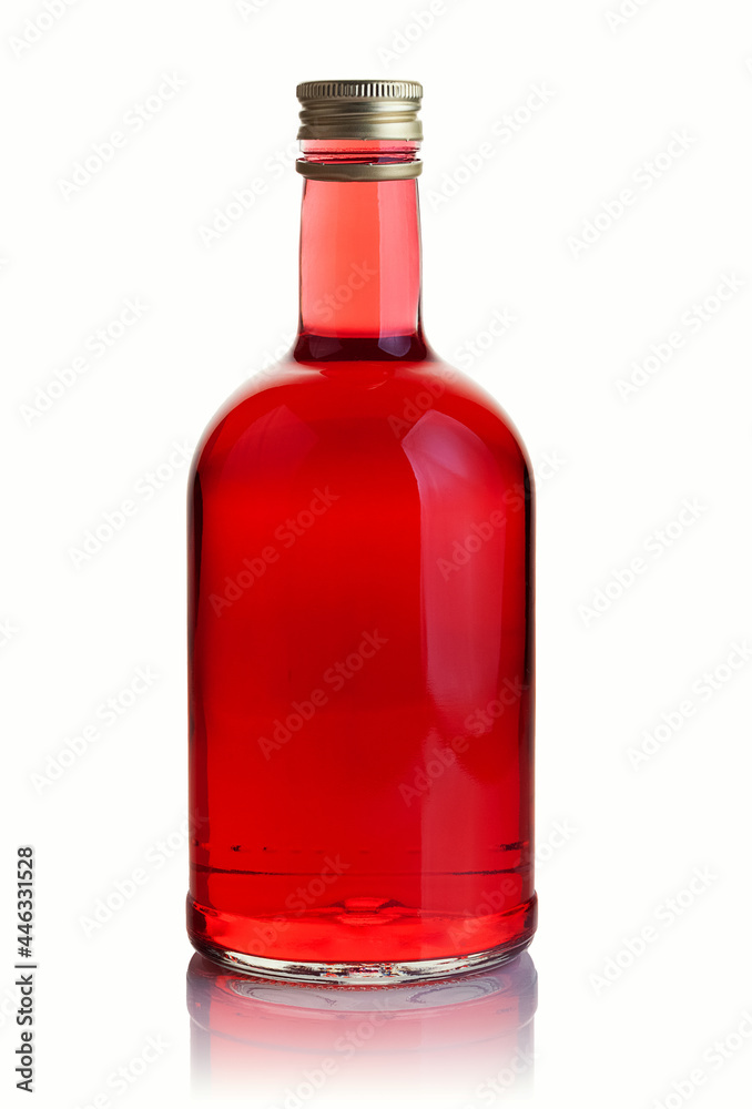 Glass bottle with red drink Glass bottle with red drink